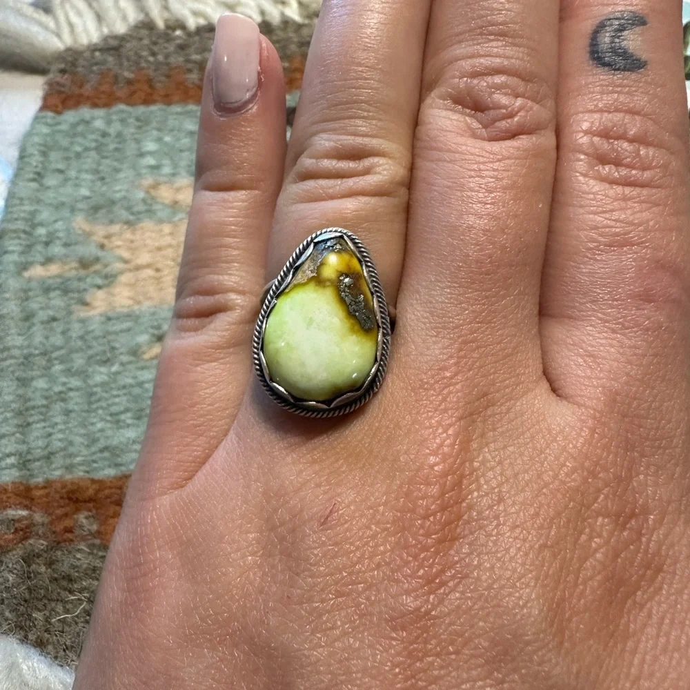 Native Made Sterling Silver & Palomino Ring - Picture 3 of 4